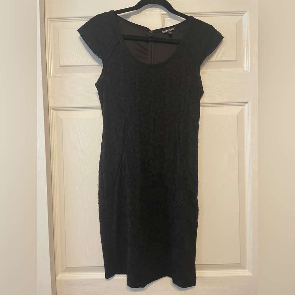 Express Black Lace Cap Sleeve Mini Dress